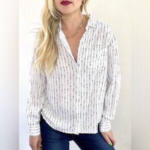 NWOT Velvet Heart Black & White Stripe Button Down Shirt with Dot Detail Size 1X